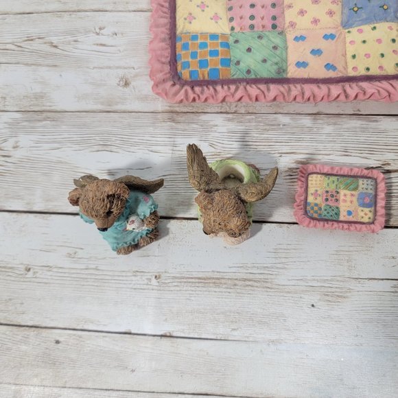 1996 Youngins Teddy Bear Picnic Miniatures Set 6pc Ceramic Ceramic Pastel Colors - Picture 5 of 11